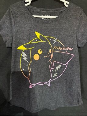 Pokemon Charcoal Gray Pikachu Tee with Yellow and Pink Accents